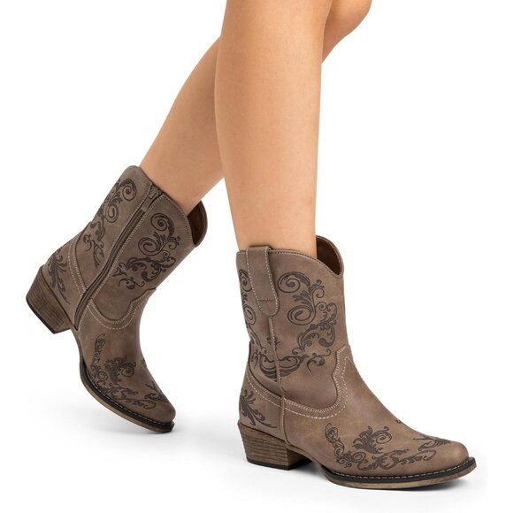 Dream Pairs Women's Brown Western Low Chunky Heels Square Toe Fall Ankle Boots - Picture 7 of 7